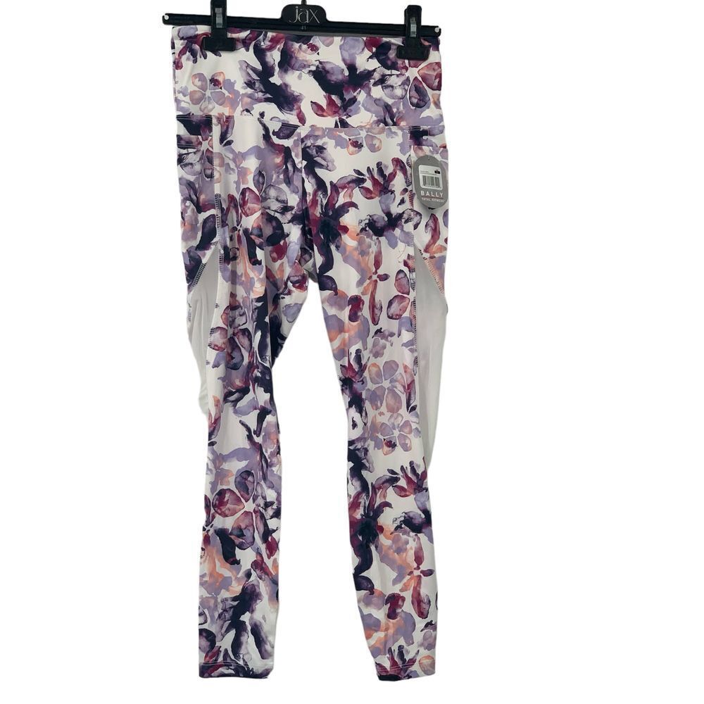 Bally Total Fitness High Rise Side Pockets Ankle Leggings Watercolor Floral Sz L